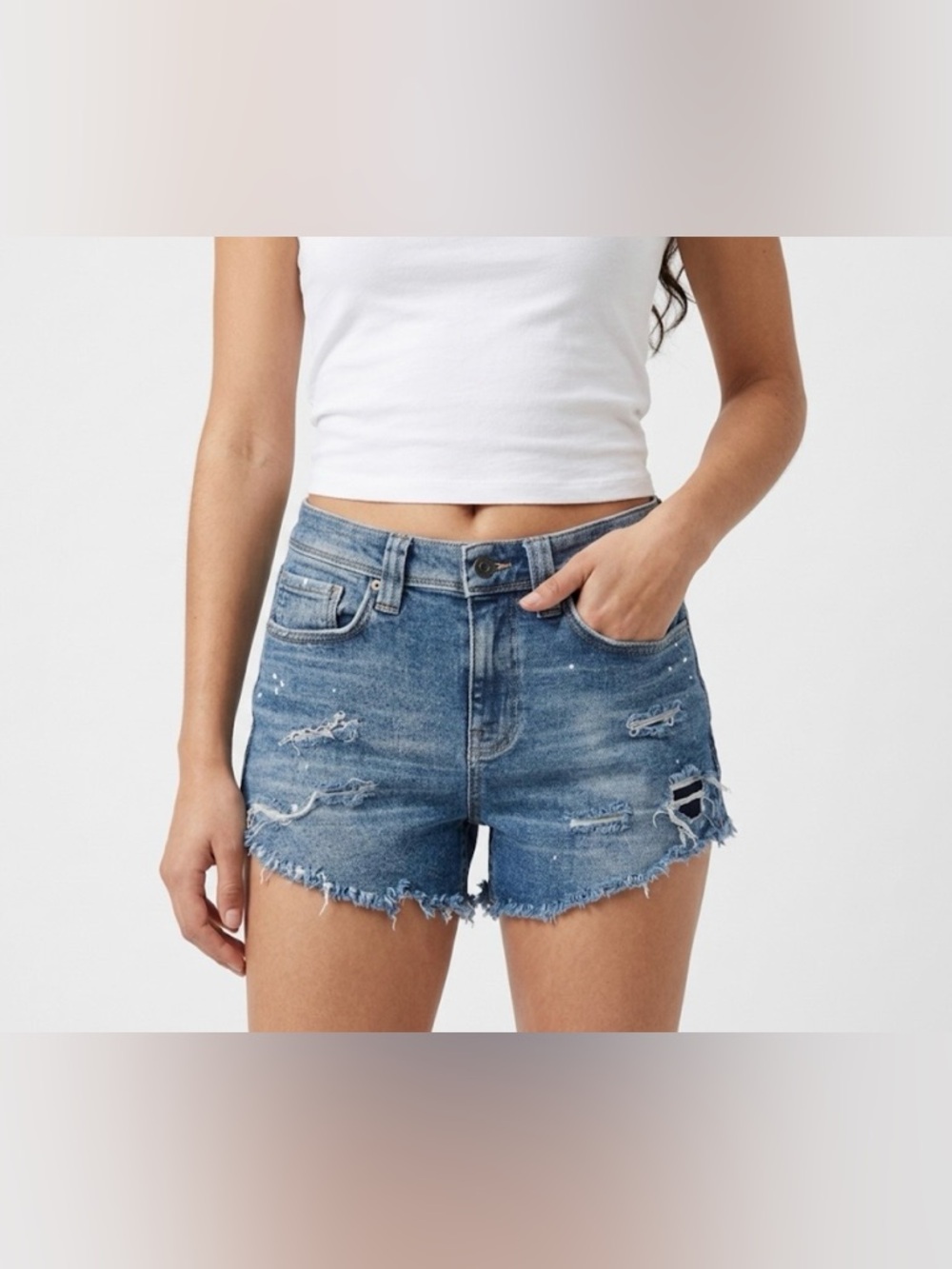 Zara Man Distressed Frayed Denim Shorts – Women’s Size 30 Waist / 4” Inseam